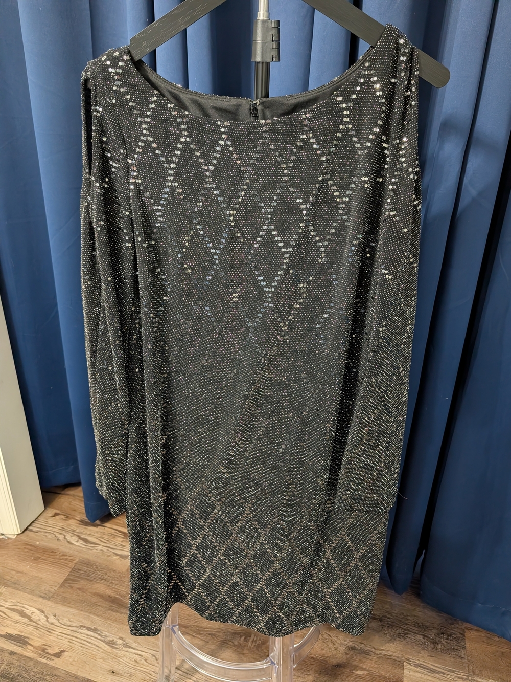 Black Sequin Diamond-Pattern Dress